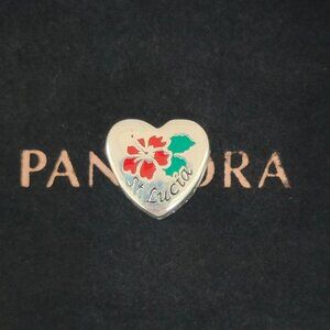 Pandora Silver Heart Charm with Red and Green Accents